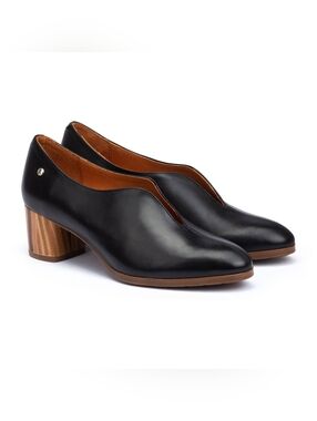 PIKOLINOS Calafat Leather Loafers Block Heel Black Women's 39 Office Comfort